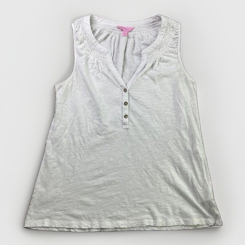 Lilly Pulitzer Essie Tank Top Size Medium White Sleeveless Cotton Slub